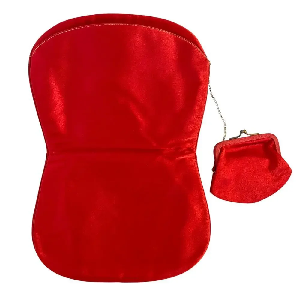 1960s Morris Moskowitz MM Vintage Red Velvet Bow Clutch w/ Kisslock Coin Purse